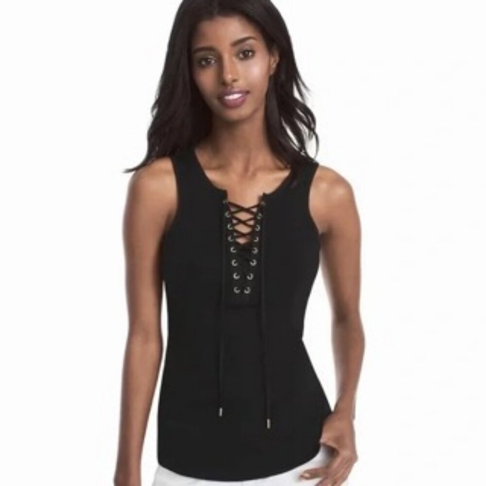 MJ Lace Up Tank - Black - White House Black Market